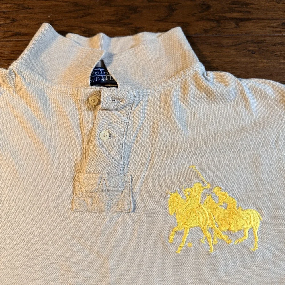 VTG Polo Ralph Lauren Polo Shirt Mens 2XL Custom Fit Double Horsemen 3 Patch USA